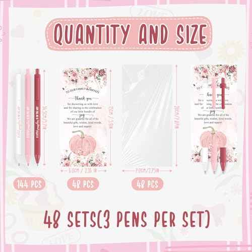 48 Sets Little Pumpkin Baby Shower Favors 144 Pcs Pink Baby Ballpoint Pens 48 a Little Pumpkin Is on the Way Thank You Cards with Opp Gift Bags Fall Gifts for Guest Gender Reveal Party Favors