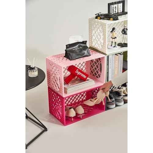 J&V TEXTILES 2 Pack Stackable Crates for Office Storage and Classroom Organization, 16, 24 Quart (Blush)