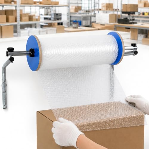 Wall Mount Bubble Wrap Dispenser for 15.75-inch Rolls - Heavy-Duty Steel & Adjustable Side Baffles