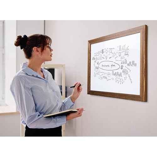 Real Wooden Framed Magnetic Dry Erase Whiteboard, 18" X 24", Vertical/Horizontal Wall Mount, Includes Black Marker, Eraser and 4 Magnets, by Better Office Products (Rustic Brown)