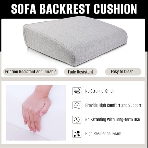 Couch Back Cushions Pillows, Wedge Pillow for Couch & Bed, Back Lumbar Support Pillow, High-Density Foam Backrest Cushion with Linen Cover for Back Pain Relief