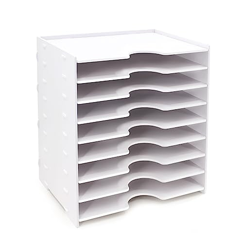 SONGWAY File Organizer for Desk - 9 Tier Wide Document Holder, Letter Mail Tray Storage Rack, File Sorter Organizer, Paper Storage Holder, Desktop Organizer for Home Office School, White