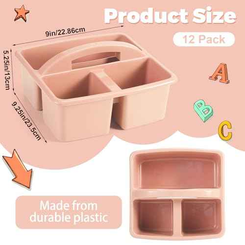 12 Pcs Classroom Caddy with 3 Compartment - Multipurpose Portable Plastic Storage Table Caddies with Handles for School Home Office Organizer(Flesh Pink)