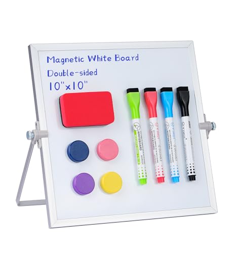 10x10 Inch Magnetic Whiteboard with Stand - Small Dry Erase Board for Office & Home
