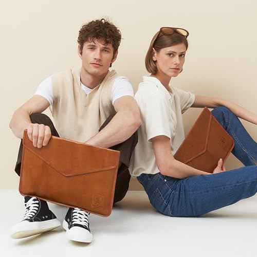 BERLINER BAGS Vintage Genuine Leather Laptop Sleeve, Computer Cases, Notebook Cover - Brown (15.6 Inch)