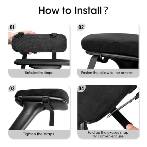 ZNCMRR 2 Pack Office Chair Armrest Pads Covers with Memory Foam (Black)