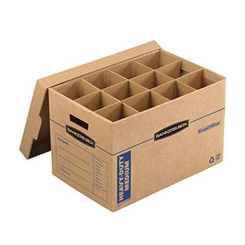 Bankers Box Kitchen Kit Moving Box 1 Pack, Dividers and Cushions, Reinforced Handles, Tape-Free Assembly, Box with Lid, 15-in x 12-in x 10-in (7710701)