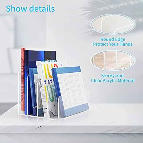 2PCS Clear Acrylic File Organizer, 4 Sections Acrylic Desk Organizer File Holder Sorter for Desk