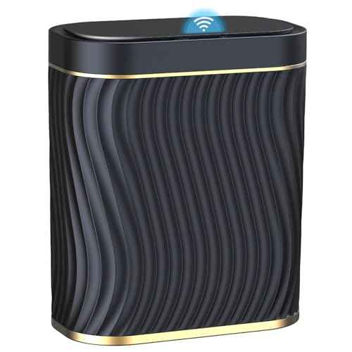 steo spce Automatic Motion Sensor Bathroom Small Trash Can with Lid, 2.6 Gallon Black Touchless Slim Garbage Can, Smart Waterproof Trash Bin for Bedroom, Restroom, Living Room, Office