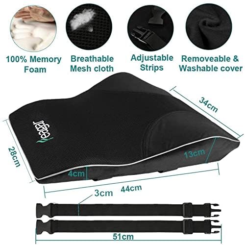 Feagar Lumbar Pillows Back Support Cushions 2025 Extra Large Memory Foam Pillows for Car Seat Office Chair Home, Low Back Pillow Chair Cushions with Extension Strap, Black