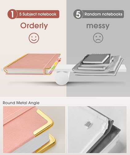 Pink Leather Hardcover Spiral Notebook 8x10 with Removable Dividers - 300 Pages