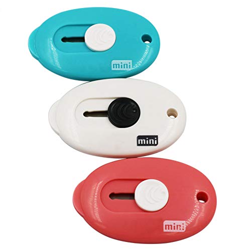 Mini Utility Knives 3PC Retractable Letter Openers with Key Chain - Blue Pink White