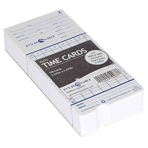 Pyramid Time Systems - Authentic Time Cards (42415) for Pyramid Models 2500, 2500K1, 2600 and 2650 Aligning Time Clocks, Double Sided Time Sheets (3.38 x 7.44 in) - 100 Time Cards - Blue/Green