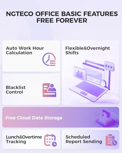NGTeco Ivory Cloud Time Clock for Employees, Remote Fingerprint Attendance System, App & Software, 2.4G WiFi, No Monthly Fee