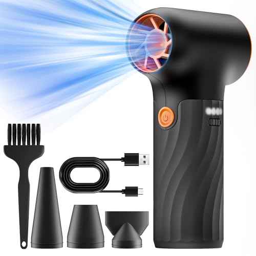 Mini Electric Air Duster,280000RPM Turbo Blower with High Speed Fan,3 Adjustable Rechargeable Cordless Jet Fan Air Blower, Compressed Air Duster for Computer Workbench Car (Black)