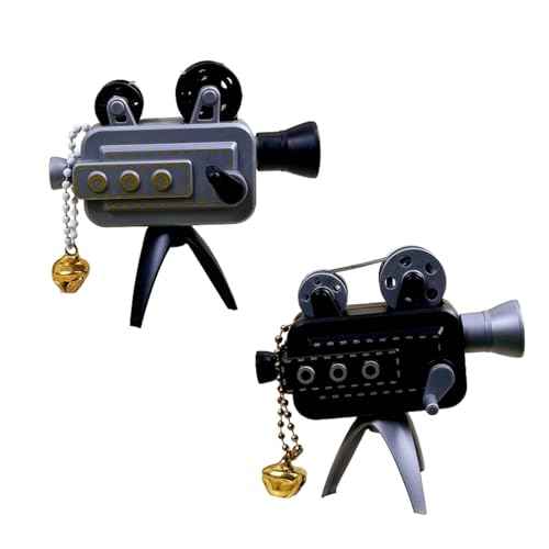 Miniature Retro Film Projector Model with Tripod, Resin Craft Vintage Style Movie, Collectible Mini Film Props with Bell for Home Desktop Display (Black+gray)