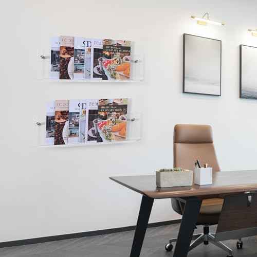 2 Pack 24 Inch Clear Acrylic Magazine Holder, Floating Brochure Display, Invisible Record Holder Magazine Rack, Hanging Bookshelf Literature for Waiting Room, Office, Home