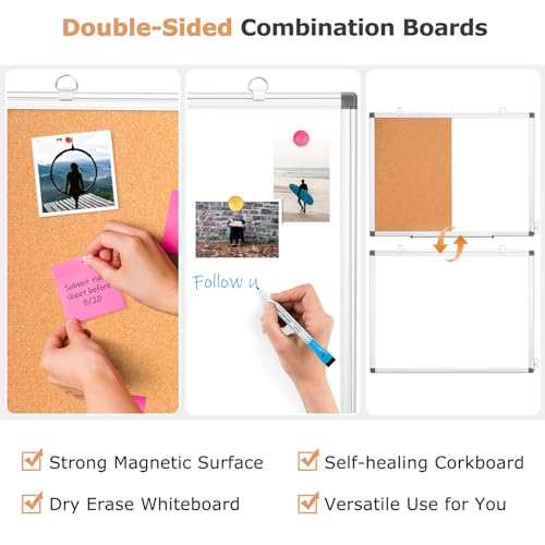 24x18 White Magnetic Dry Erase Whiteboard and Cork Board Combo - Wall Mount