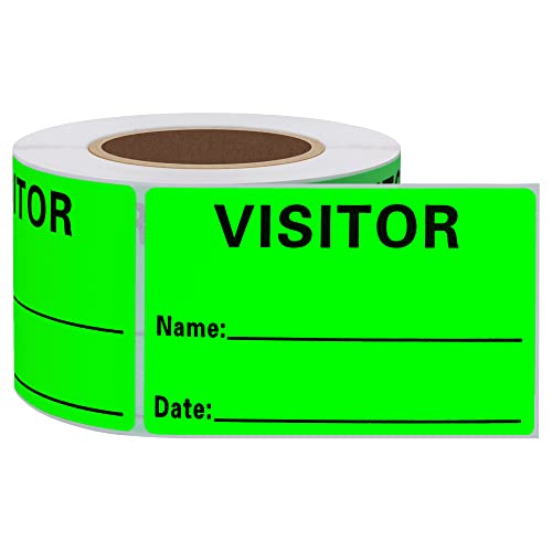 HYBSK Fluorescent Green Visitor Badge Stickers 2x3 in, 300 per Roll, Easy Write-Once Passes