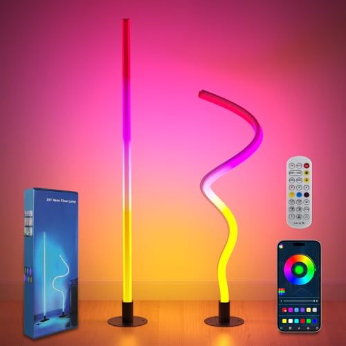 Corner Floor Lamp 2PCS - ?DIY Shape Light with APP & Remote Control,Timer Setting 1200Lumen Modern LED lights with Music Sync and 16 Million Colors Foldable and bendable for Living Room,Bedroom,Room
