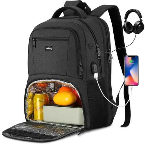 17.3 Inch Laptop Backpack Insulated Backpacks with Cooler Compartment,TSA Large School Backpack Lunch Box for Teens Boys,Anti-Theft Work Business Bookbag,College Computer Backpack for Men Women