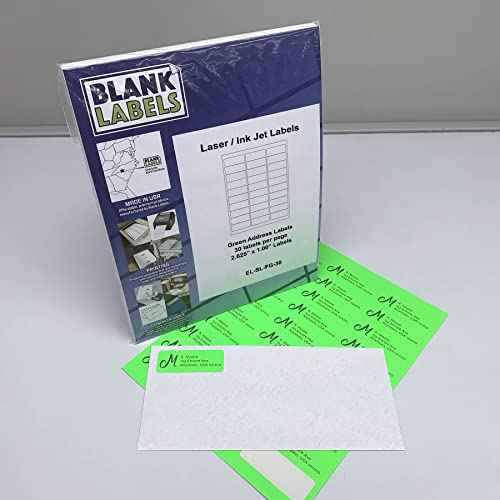 Blank Labels Fluorescent Green FBA & Mailing Labels ? 2.625" x 1", 30 Labels Per Sheet, Bright Visibility for Warning or Inventory Use, Inkjet & Laser Printer Compatible