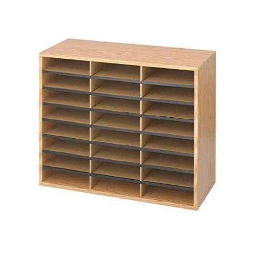 Safco Literature Organizer, 24 Compartments, Office and Classroom Mailbox with Adjustable Shelves, Wood Paper and Mail Sorter, Medium Oak