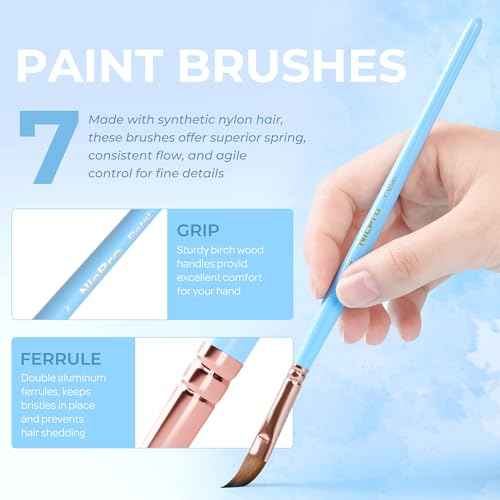 Nicpro 7pcs Face Paint Brush Set, Aesthetic Pastel Artist Paintbrushes for Body Face Painting, Acrylic Watercolor Oil Gouache, Professional Paint Brushes for Halloween Cosplay Party Makeup Kit
