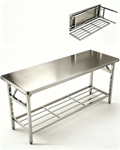 Garvee 48x24 Inch NSF Stainless Steel Folding Prep Table with Undershelf – Heavy-Duty Mobile Work Station
