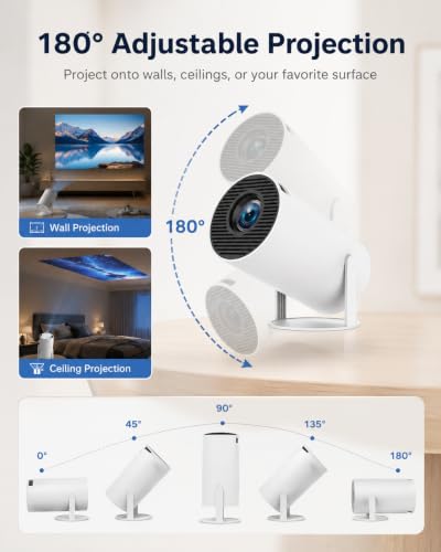 720P Portable Book Projector with 180° Rotation for Wall & Ceiling Viewing