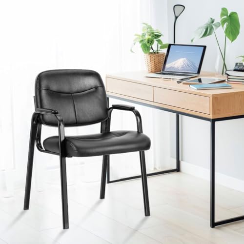 Reception Chairs, Leather Conference Room with Padded Arms and No Wheels for Professional Office Meeting Spaces and Guest Seating£¬Black-1 Pack