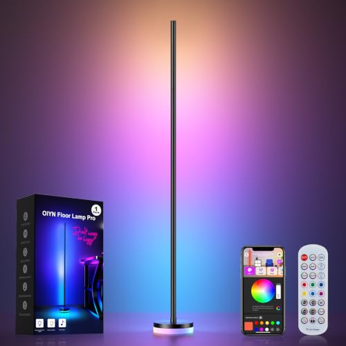 OIYN 1 Pack RGBICW LED Corner Floor Lamp with App & Remote Control, Music Sync, 1300lm, Modern Standing Light for Bedroom & Living Room