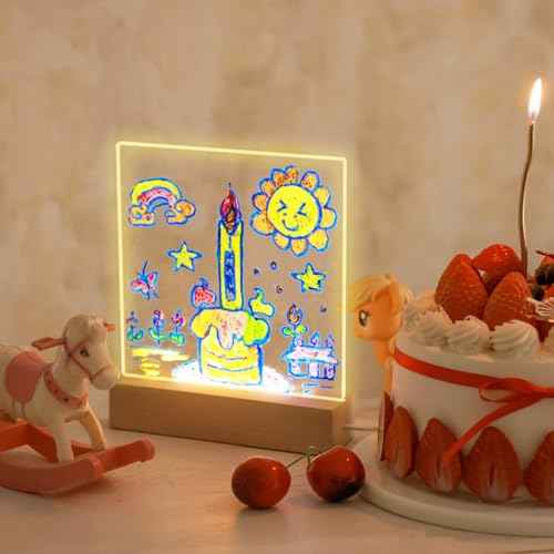 5.9 x 5.9 Inch Warm LED Message Memo Note Board with Colors, Clear Acrylic Desktop Light Up Dry Erase Drawing Writing Board with Stand