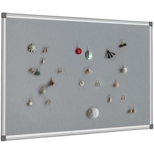 BIBOC Grey Fabric Bulletin Board, 36 x 24 inch, Wall Mounted Fabric Notice Board Cork Bulletin Board, Felt Board, Pin Board, Memo Board Sliver Aluminum Framed for Homes or Offices School