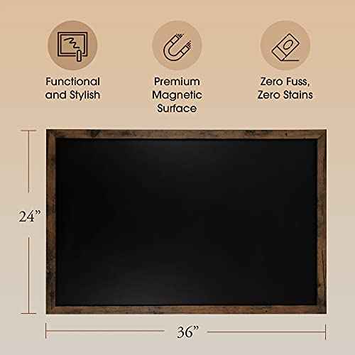 Loddie Doddie Magnetic Chalkboard & Magnet Board - 24" x 36" Rustic Wood Frame - Easy-Erase Stain-Resistant - Hanging Wall Chalkboard