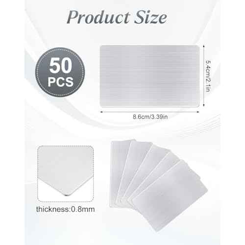 50 pcs 304 Stainless Steel Metal Business Cards Blanks, 3.4 x 2.1 Inch Thickness 0.8 mm Sublimation Metal Card Laser Engraving Steel Plates for Business House Customer DIY Gift