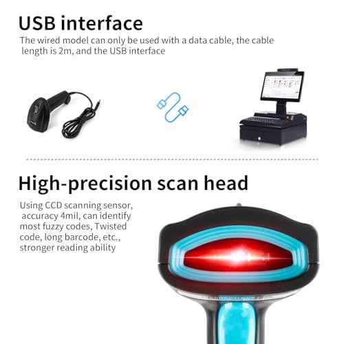 Barcode Scanner USB 1D Wired CCD Barcode Reader Supports Screen Scan Bar Code Scanners for Store, Supermarket, Warehouse-U1