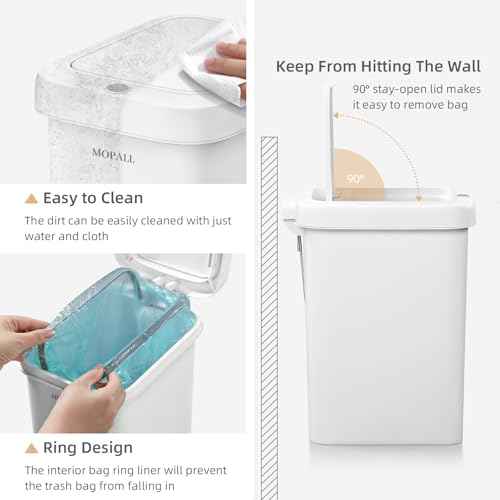 MOPALL Bathroom Trash Can with Lid Soft Close, 16.5L/4.4Gal Slim Trash Can with Pop-Up Lid & Step On Foot Pedal, Garbage Can Waste Bin Trash Bin Wastebasket for Home Kitchen Garage Apartment Office RV