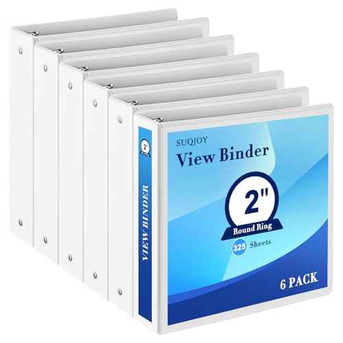 2 Inch 3-Ring Binder, 2" Round Ring Binder with 2 Inside Pockets, 6 Pack White Binders, Clear View Cover, Holds Up to 450 Sheets 8.5" x 11" Paper£¬Durable Binders for Office/Home/Back to School