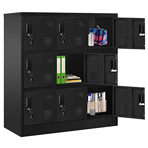 Greenvelly 9-Door Lockable Metal Locker Black - Office, Gym, School Storage