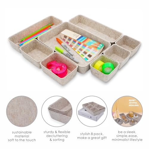 Welaxy 8-Piece Nordic Felt Desk Drawer Organizer Set Oatmeal - Home Office Storage