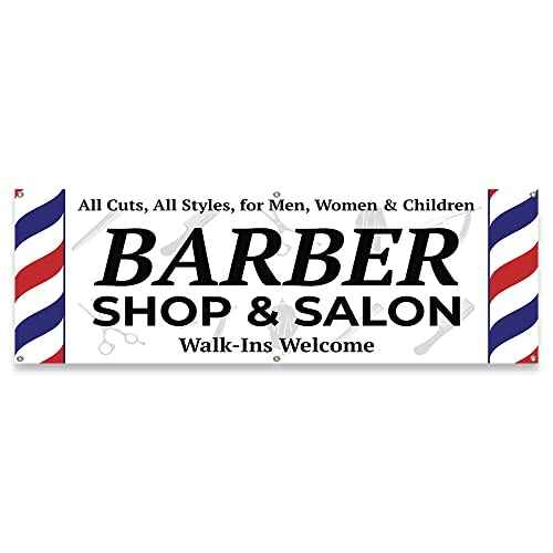 Barber Shop & Salon Walk-Ins Welcome | 24" X 72" Banner | Heavy Duty 13oz. Outdoor Vinyl Single Sided with Grommets | Made in The USA