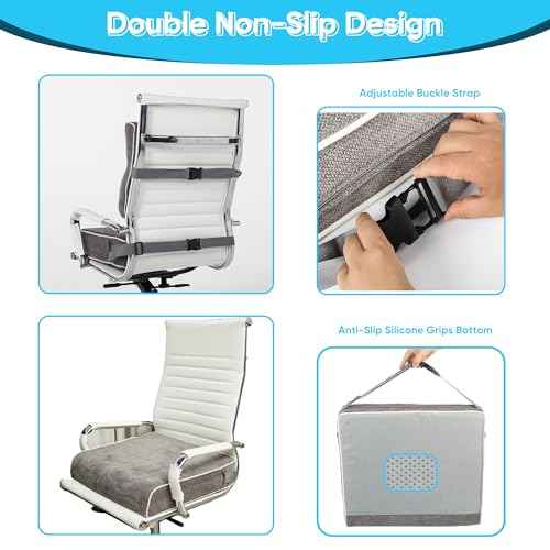 4 Inch Thick XL Orthopedic Memory Foam Seat Cushion - Extra Large Office Chair Cushion for Back Pain, Sciatica & Tailbone Pain Relief, Non-Slip Ergonomic Car, Desk & Wheelchair Cushion