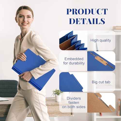 Skyygemm 12 Pcs Classification Folders Letter Size, 3 Divider Pressboard File Folder with Fasteners, Expanding File Organizer Bulk for Teachers, Clergy, Office, Church, Christmas Donations (Dark Blue)