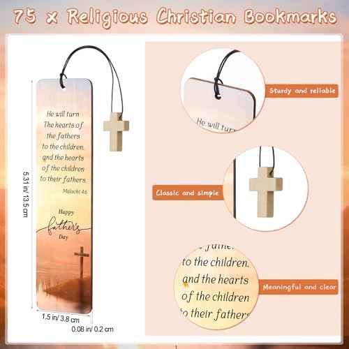 Spakon 75 Sets Father's Day Christian Gift with Bible Verse Bamboo Pen Religious Bookmarks Wooden Scripture Bookmarks with Organza Bags Christian Gifts for Dad Pastor Church Group Favor