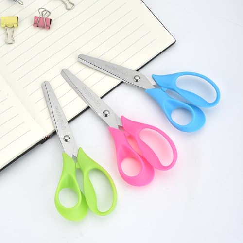 OneName Left-Handed Kids Scissors 5-inch, 6 Pack in Blue, Pink, Green – Ergonomic Safety Kids Scissors for School & Crafts