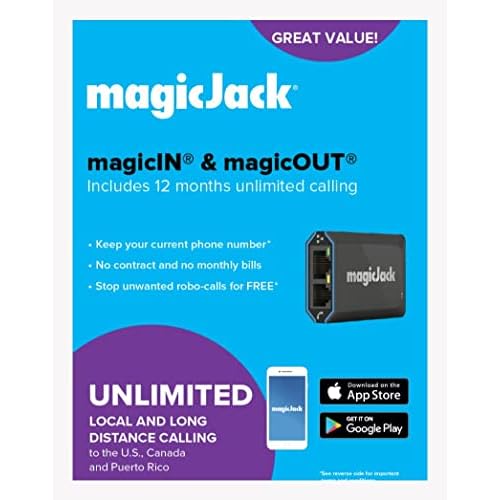 magicJack VOIP Phone Adapter - Unlimited Calls to US & Canada, No Monthly Bill, Portable Internet Phone with App, magicIN¢â & magicOUT¢â Service