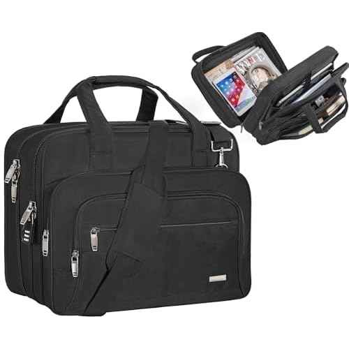 GMAK Laptop Bag for Women Men, Expandable Laptop Briefcase with 17.3 Inch Computer Compartment Shoulder Messenger Bag Computer Bags for Work/Business/Travel Carry On Overnight Case, Black