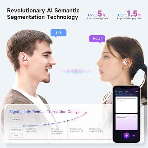 OEQ Language Translation Earbuds Real Time with Clear Speech,3 in 1 Language Translator Device with 100+Language Real Time Two Way with Long Battery Life,Ideal for Travel/Gift/Learning (Pink)