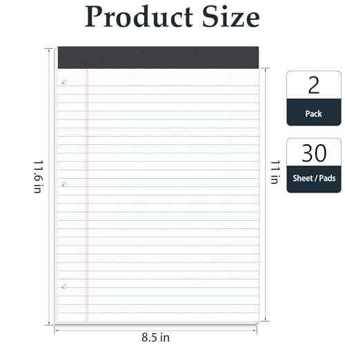 HAUTOCO 2 Pack 8.5 x 11 Legal Pads White Wide Ruled Notepads Perforated Writing Pads, 30 Sheets Per Notepad, 3-Hole Punched Paper, Writing Note Pads for School, Home, Office, Business